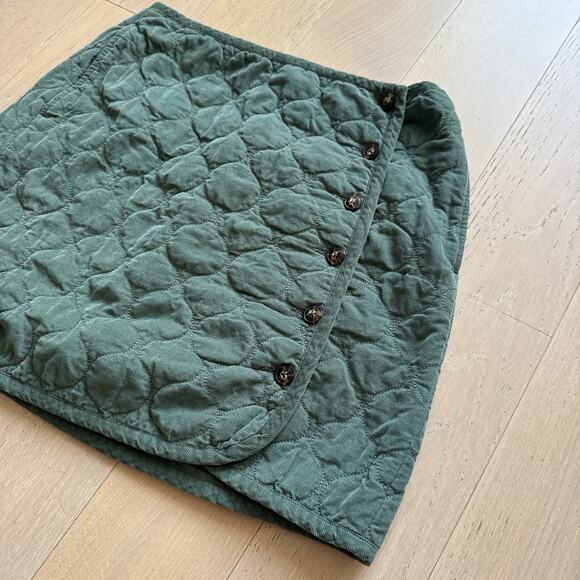 MADEWELL Corduroy Quilted Mini Wrap Skirt Sage Green A-Line Button | 10 - Picture 3 of 9